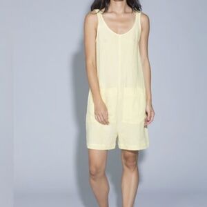Ilana Kohn yellow 100% linen short jumpsuit with large pockets rompers